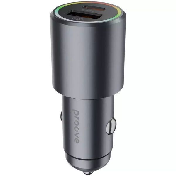 Автомобільний зарядний пристрій Proove Double Energy Plus 53W швидка зарядка Type-C + USB - Metal Grey nc 48859 фото