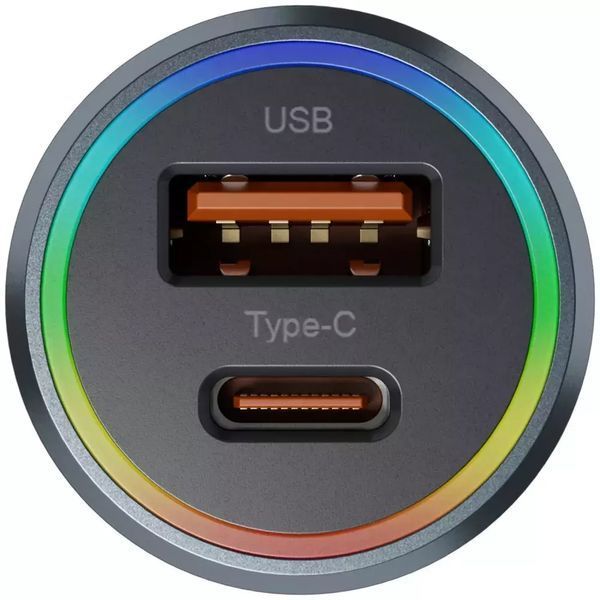 Автомобільний зарядний пристрій Proove Double Energy Plus 53W швидка зарядка Type-C + USB - Metal Grey nc 48859 фото
