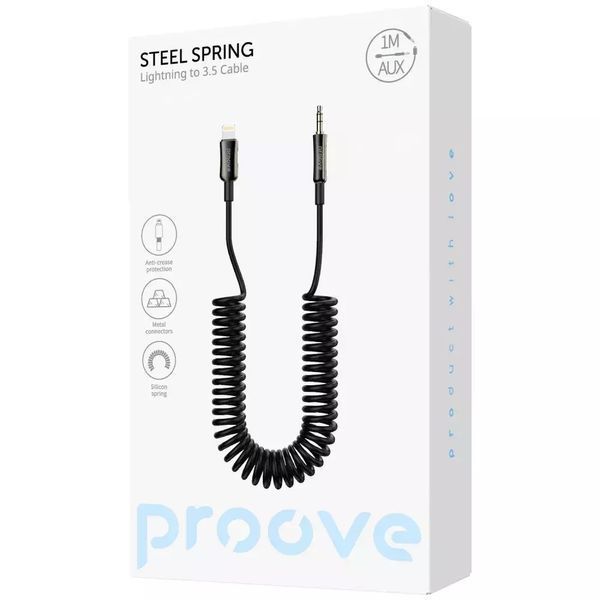 Кабель AUX Lightning на 3.5мм Proove Steel Spring 1 метр - Чорний nc 62407 фото