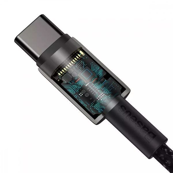 Кабель нейлоновий Type-C to Type-C Baseus Tungsten Gold Fast Charging 100W 1 метр - Чорний nc 31923 фото