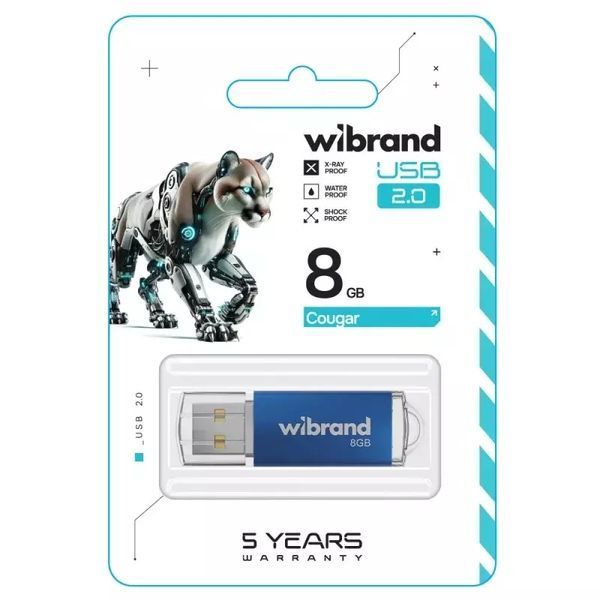 Флеш‑накопичувач Wibrand Cougar USB 2.0 8GB - Blue wilbrand cougar usb 8gb фото