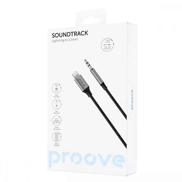 Кабель аудіо плетений Lightning to 3.5mm Proove SoundTrack AUX Hi-Fi 1 метр - Чорний nc 55274 фото
