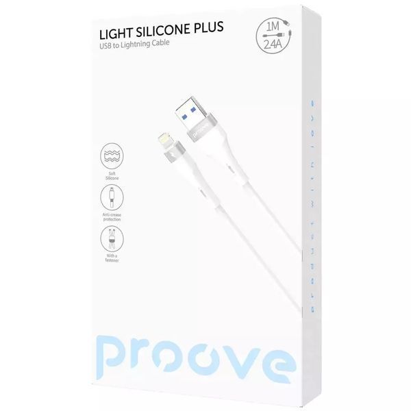 Кабель силіконовий USB to Lightning Proove Light Silicone Plus 2.4A 1 метр - Білий nc 63252 фото