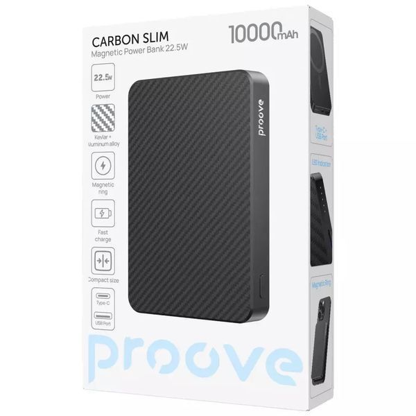 Павербанк Proove Carbon Slim 10000mAh 22.5W з бездротовою зарядкою - Black nc 67167 фото