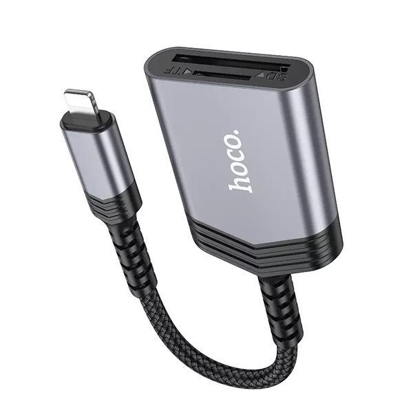 Кардрідер Hoco UA25 2 в 1 Card Reader Lightning (SD/TF) - Metal Grey hoco ua25 ip фото