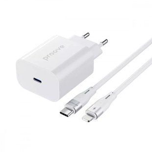 Мережевий зарядний пристрій Proove Rapid 20W Type-C + кабель Type-C to Lightning для iPhone - Білий nc 54677 фото