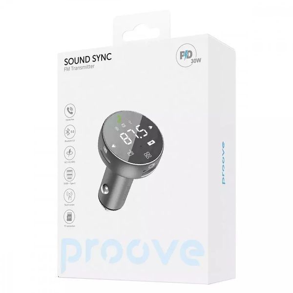 ФМ трансмітер автомобільний Proove FM Launcher Sound Sync 30W Блютуз модулятор - Сірий nc 50880 фото