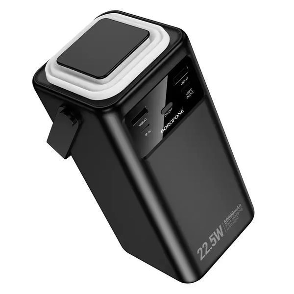 Павербанк Borofone BJ65A High 50000mAh 22.5W PD20W з вбудованими кабелями та ліхтариком - Чорний borofone bj65a фото