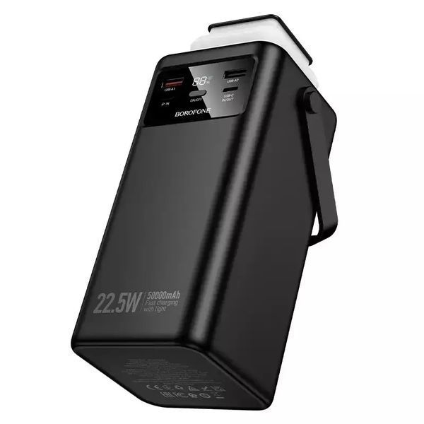 Павербанк Borofone BJ65A High 50000mAh 22.5W PD20W з вбудованими кабелями та ліхтариком - Чорний borofone bj65a фото